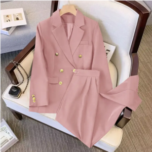 women pink two-piece office suit
